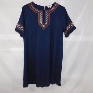 Umgee  Womens L Blue Embroidered Boho Dress